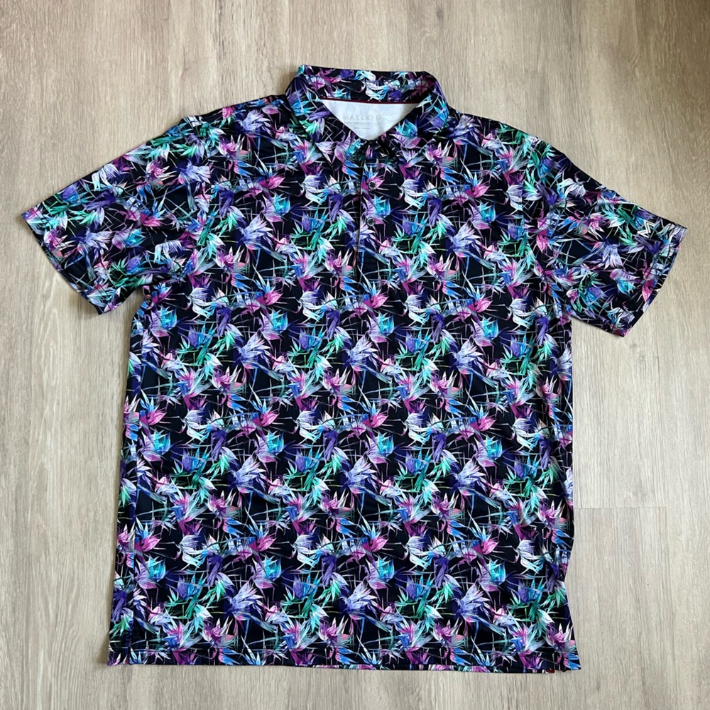 Floral bold, tropical, & abstract Patterned Short Sleeve Collar Polo Shirt XL